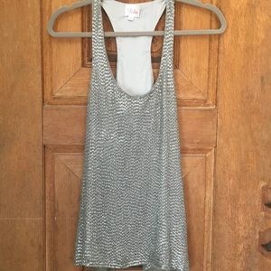Parker Sequin Bead Tank Top Gray Silver Racerback